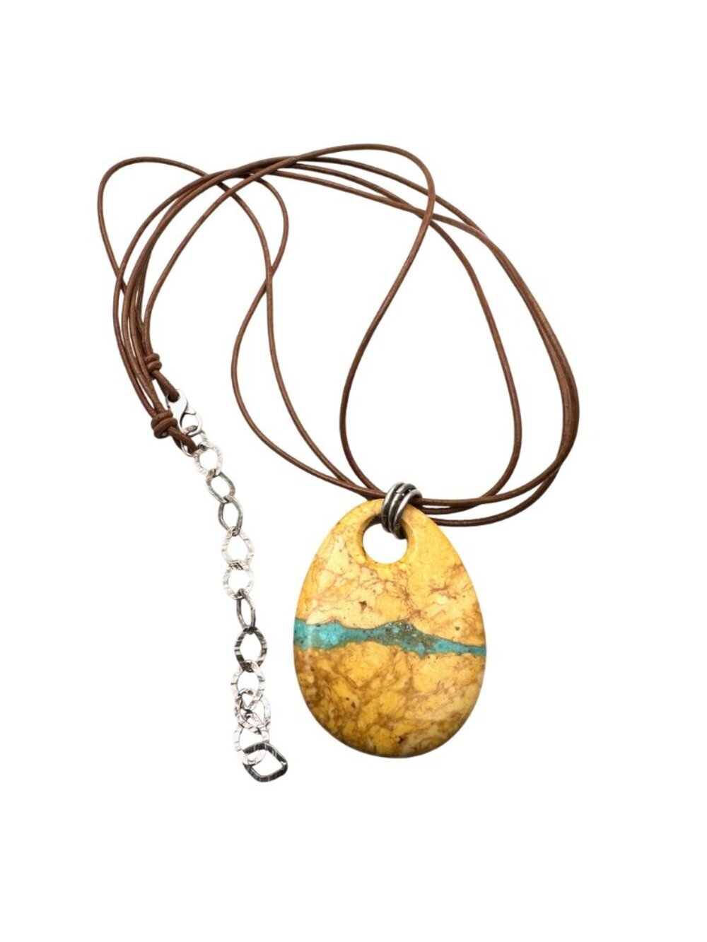 American Southwest Necklace Sterling Silver Ribbon Boulder Turquoise